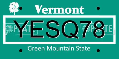 YESQ78 Vermont License Plate