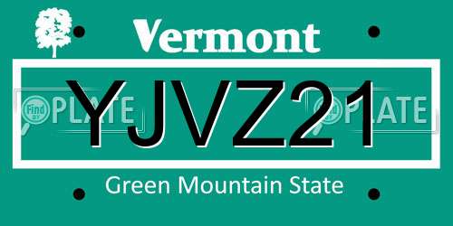 YJVZ21 Vermont License Plate