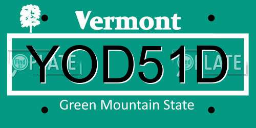 YOD51D Vermont License Plate