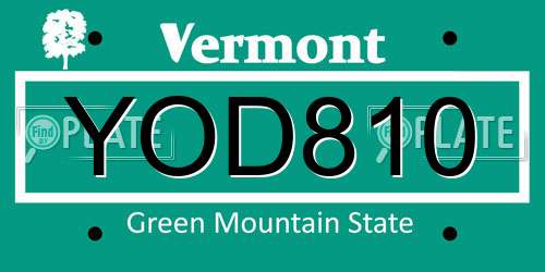 YOD810 Vermont License Plate