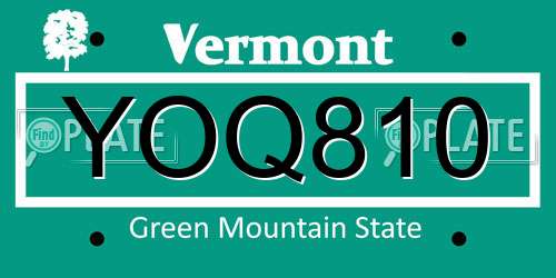 YOQ810 Vermont License Plate
