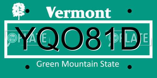 YQO81D Vermont License Plate
