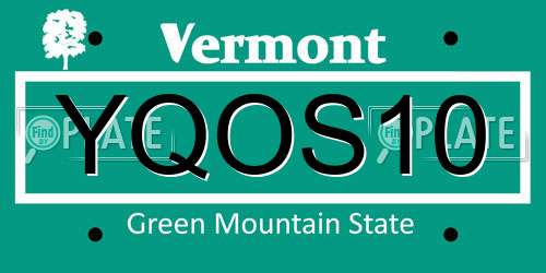 YQOS10 Vermont License Plate