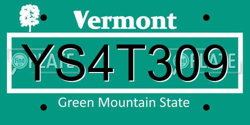 YS4T309 Vermont License Plate
