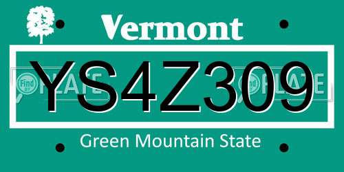 YS4Z309 Vermont License Plate
