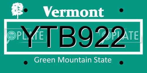 YTB922 Vermont License Plate