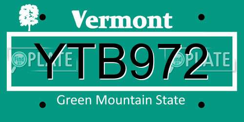 YTB972 Vermont License Plate