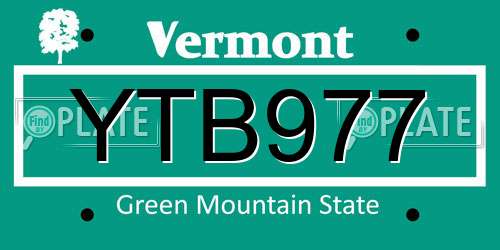 YTB977 Vermont License Plate