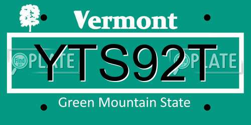 YTS92T Vermont License Plate