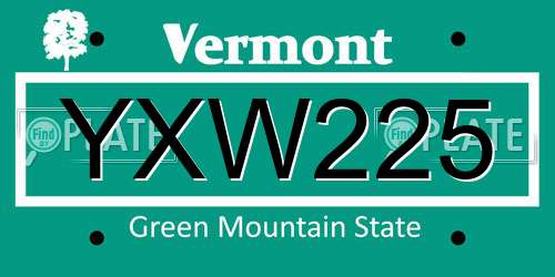 YXW225 Vermont License Plate