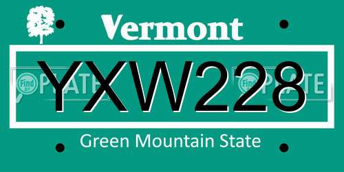 YXW228 Vermont License Plate