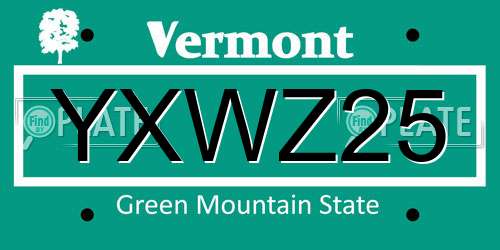 YXWZ25 Vermont License Plate