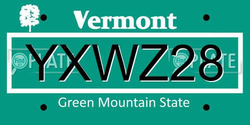 YXWZ28 Vermont License Plate