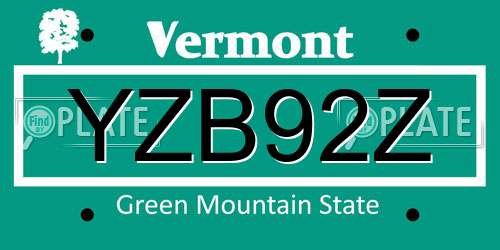 YZB92Z Vermont License Plate