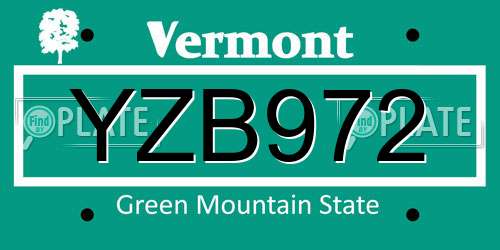 YZB972 Vermont License Plate