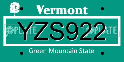 YZS922 Vermont License Plate