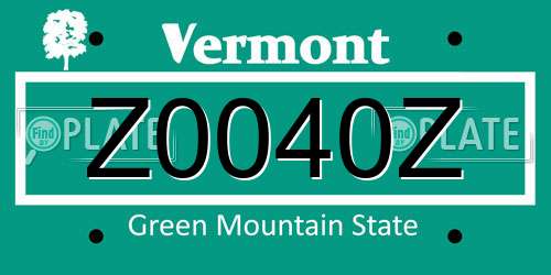 Z0040Z Vermont License Plate