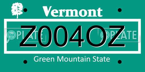 Z004OZ Vermont License Plate