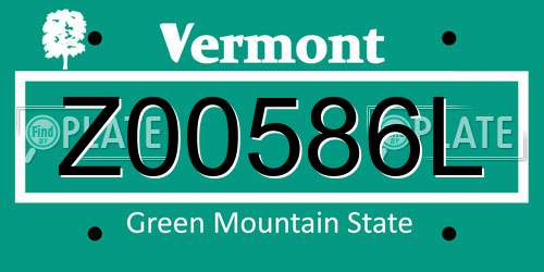 Z00586L Vermont License Plate