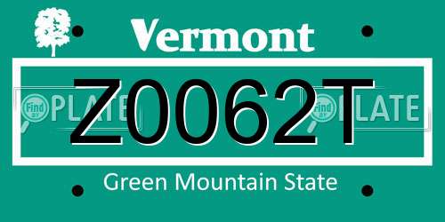 Z0062T Vermont License Plate