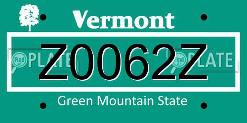 Z0062Z Vermont License Plate