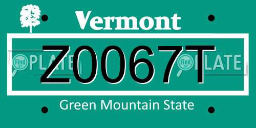 Z0067T Vermont License Plate