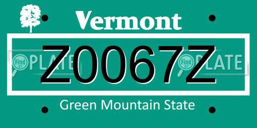 Z0067Z Vermont License Plate