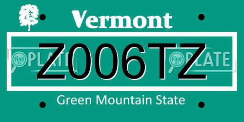Z006TZ Vermont License Plate