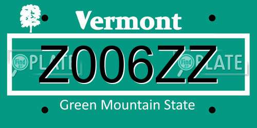 Z006ZZ Vermont License Plate