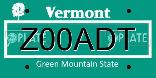 Z00ADT Vermont License Plate