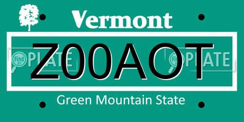 Z00AOT Vermont License Plate