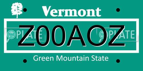 Z00AOZ Vermont License Plate