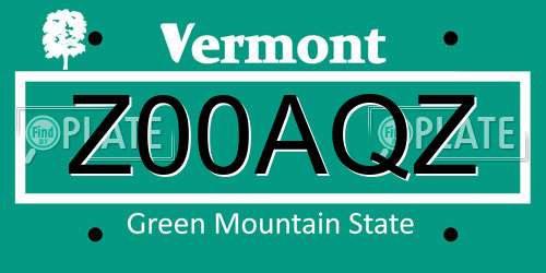 Z00AQZ Vermont License Plate