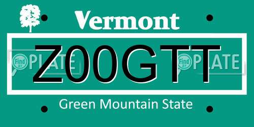 Z00GTT Vermont License Plate