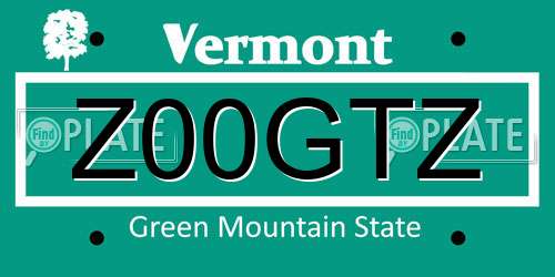 Z00GTZ Vermont License Plate
