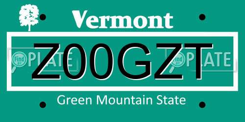 Z00GZT Vermont License Plate