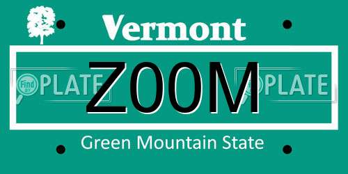 Z00M Vermont License Plate