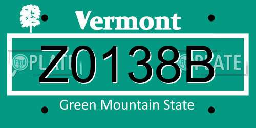Z0138B Vermont License Plate
