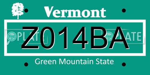 Z014BA Vermont License Plate