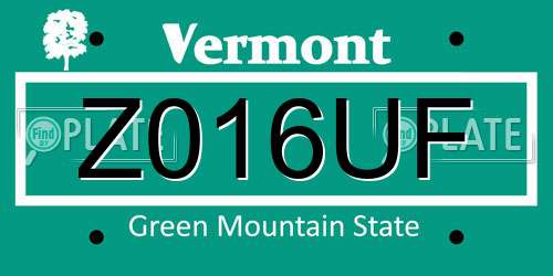 Z016UF Vermont License Plate