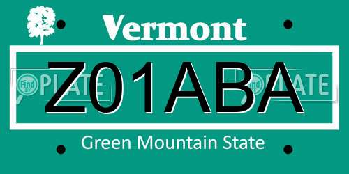 Z01ABA Vermont License Plate