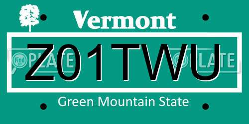 Z01TWU Vermont License Plate
