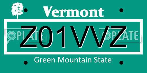Z01VVZ Vermont License Plate
