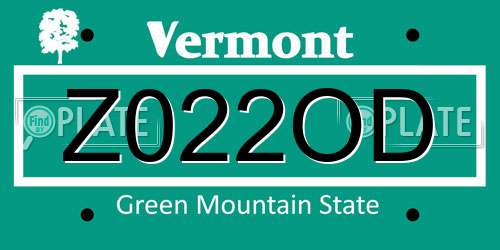 Z022OD Vermont License Plate