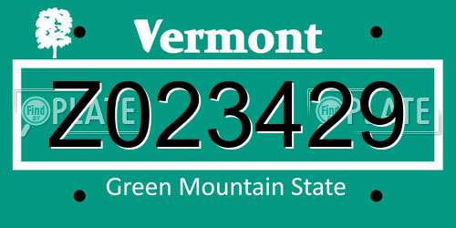 Z023429 Vermont License Plate