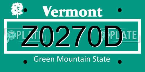 Z0270D Vermont License Plate