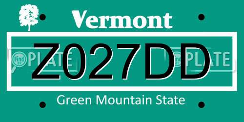 Z027DD Vermont License Plate