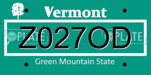 Z027OD Vermont License Plate