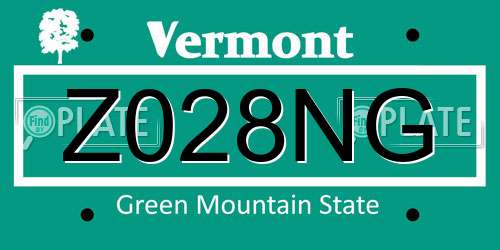 Z028NG Vermont License Plate
