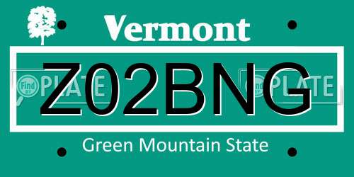 Z02BNG Vermont License Plate